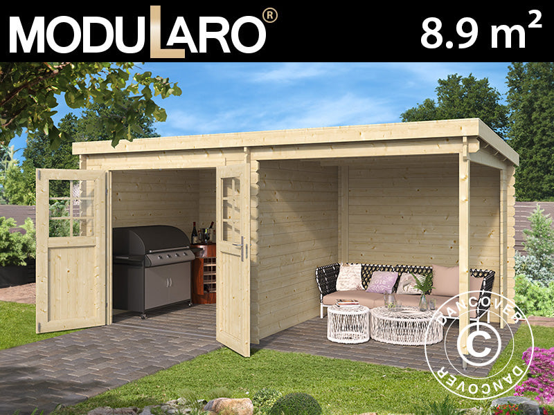 Szopa drewniana Lahti z zadaszeniem 4,24x2,2x2m, 28mm, 8,9m², Naturalna