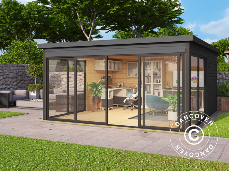 Domek drewniany Geneva, 4,18x4,18x2,39m, 44mm, Ciemny szary