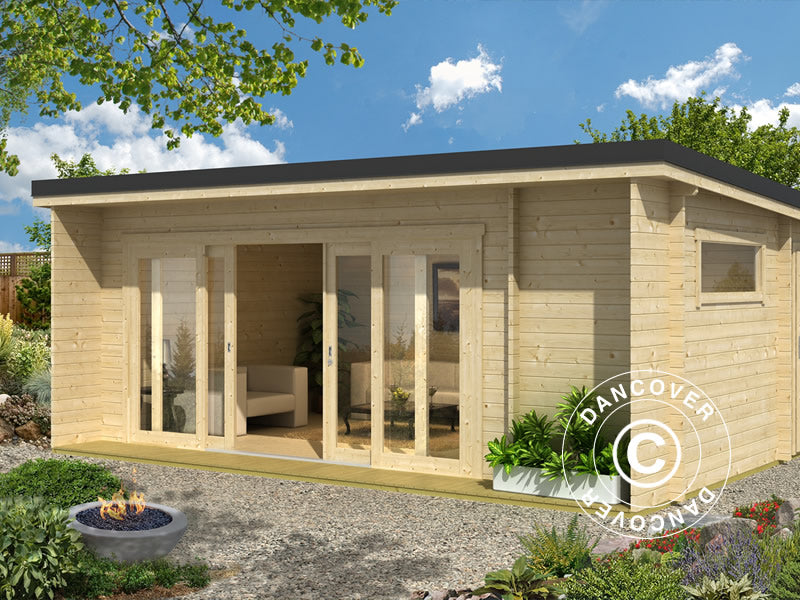 Domek drewniany Milano, 6,08x3,9x2,45m, 44mm, Naturalny