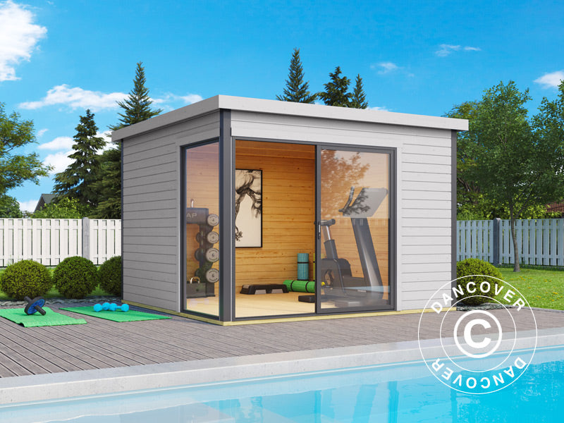 Domek drewniany Set Geneva, 3x3x2,39m, 44mm, Jasny szary