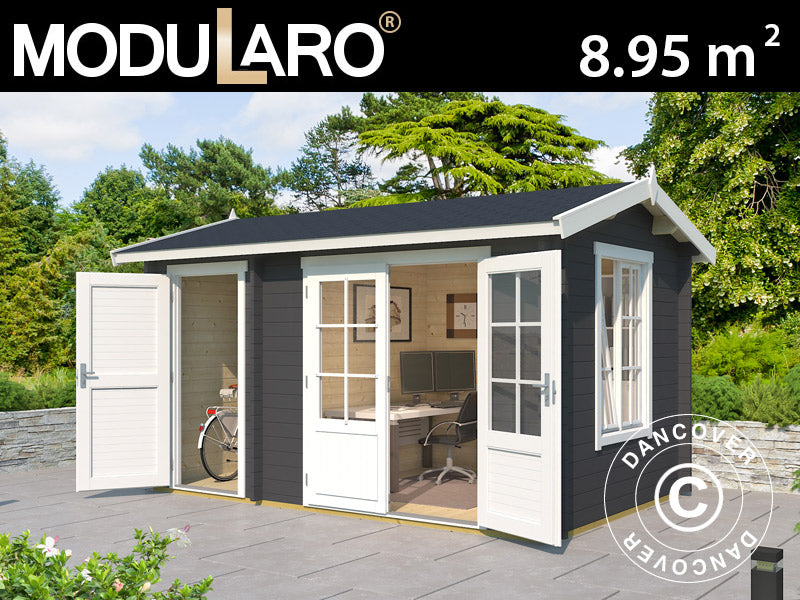 Domek drewniany z szopą Maardu 3,9x2,4x2,51m, 44mm, Ciemny szary