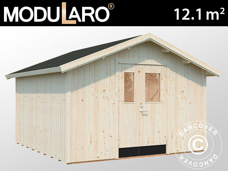 Szopa drewniana z podłogą, 3,48x3,54x2,59m, 12,1m², Naturalny