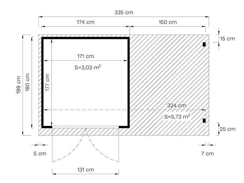 Drewniana szopa z daszkiem, Bertilo Amrum 2 Plus, 3,23x1,8x2,1m, 2,78m² + 3,03m²