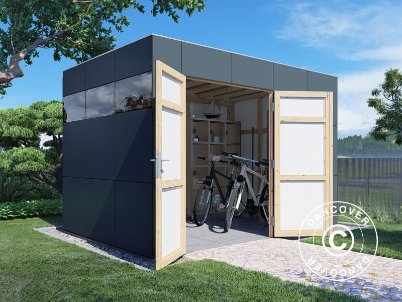 Drewniana szopa, Bertilo HPL 2, 3,45x2,28x2,3m, 7,86m², Antracyt/Biały