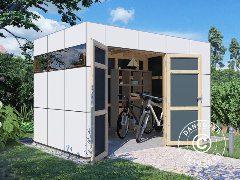 Drewniana szopa, Bertilo HPL 2, 3,45x2,28x2,3m, 7,86m², Antracyt/Biały