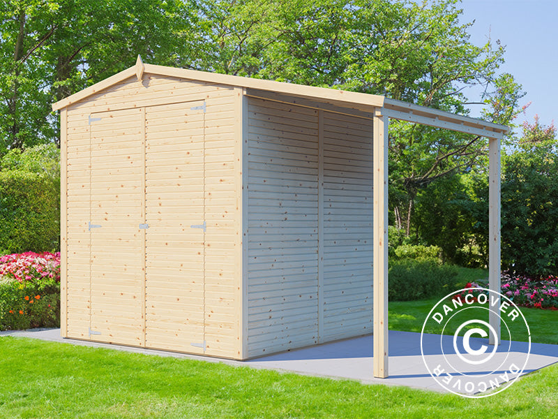 Drewniana szopa z daszkiem, Bertilo Apex 3 Plus, 3,25x2,02x2,3m, Naturalne drewno