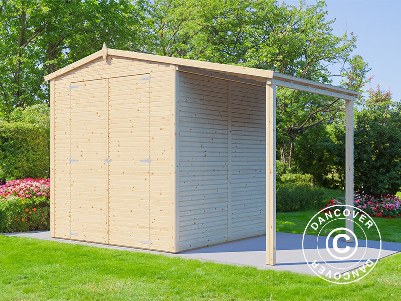 Drewniana szopa z daszkiem, Bertilo Apex 3 Plus, 3,25x2,02x2,3m, Naturalne drewno