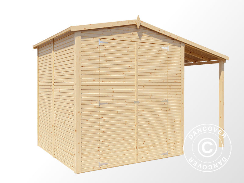 Drewniana szopa z daszkiem, Bertilo Apex 3 Plus, 3,25x2,02x2,3m, Naturalne drewno