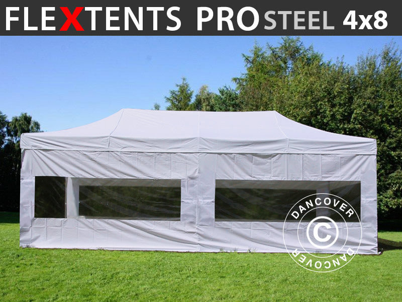 Namiot Ekspresowy FleXtents PRO Steel 4x8m Biały, mq 6 ściany boczne