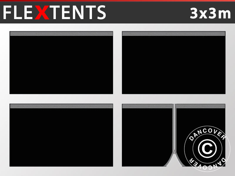 Zestaw ścian bocznych dla Namiot ekspresowy FleXtents 3x3m, Czarny