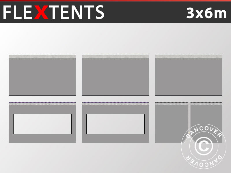 Zestaw ścian bocznych dla Namiot ekspresowy FleXtents 3x6m, Szary