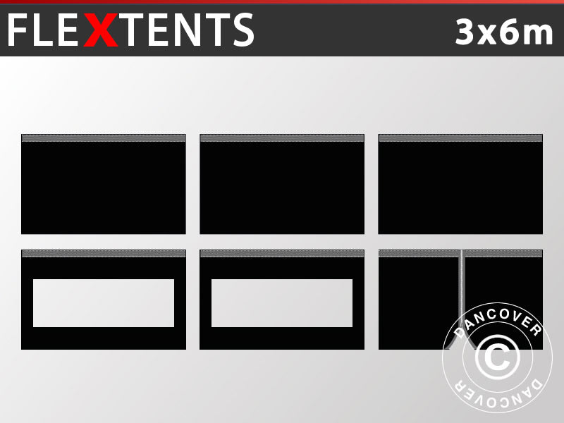 Zestaw ścian bocznych dla Namiot ekspresowy FleXtents 3x6m, Czarny
