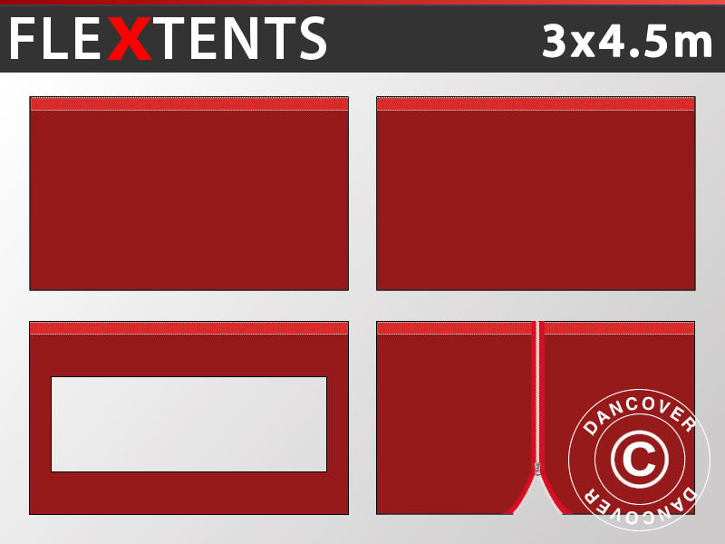 Zestaw ścian bocznych dla Namiot ekspresowy FleXtents 3x4,5m, Czerwony