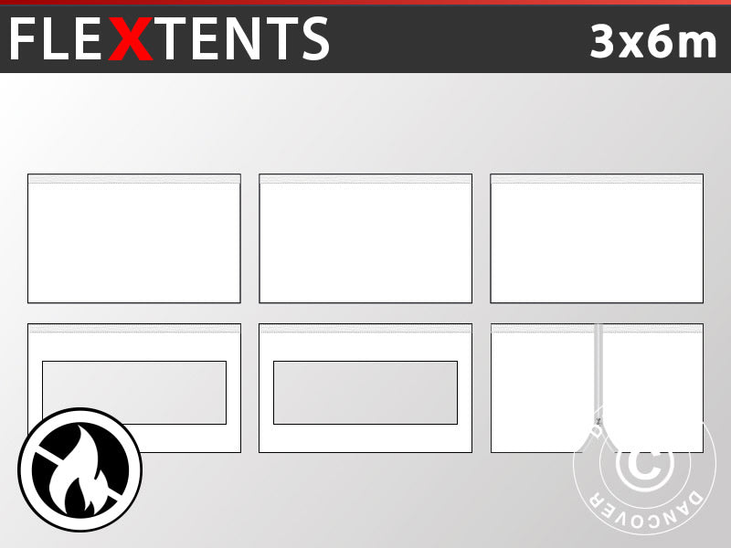 Zestaw ścian bocznych dla Namiot ekspresowy FleXtents 3x6m Biały, Ogniotrwale