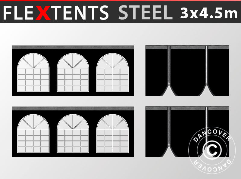 Zestaw ścian bocznych dla Namiotu ekspresowego FleXtents Steel 3x4,5m, Czarny