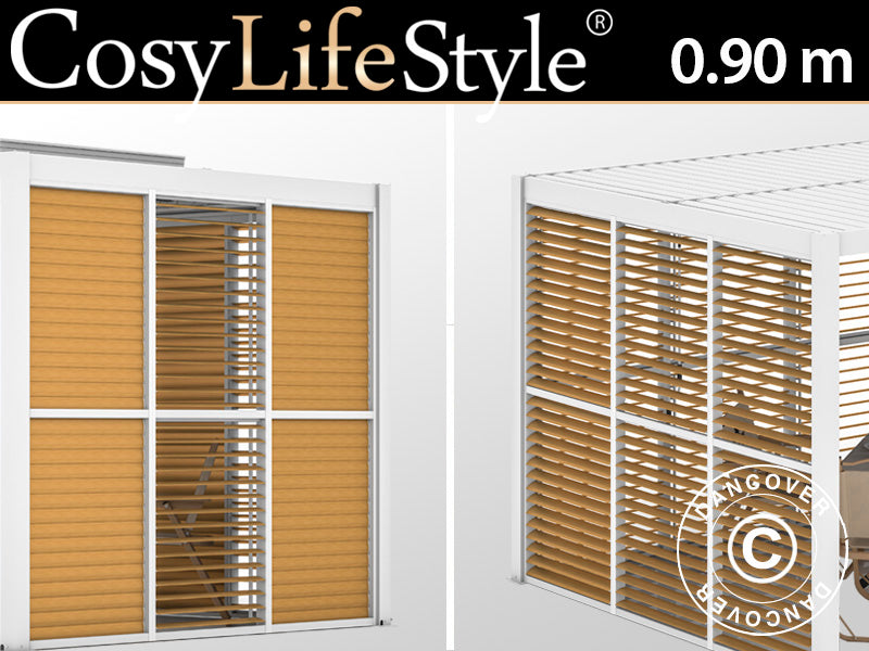 Ścianka żaluzjowa do bioklimatycznej pawilonu pergola San Pablo, 0,90x2,175m, Wykończenie drewniane /Biały