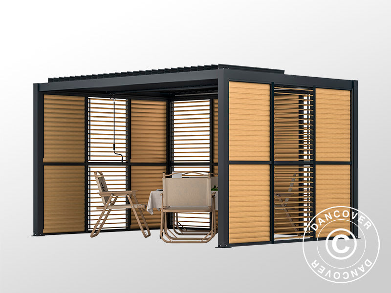 Ścianka żaluzjowa do bioklimatycznej pawilonu pergola San Pablo, 1,23x2,175m, Wykończenie drewniane/Czarny