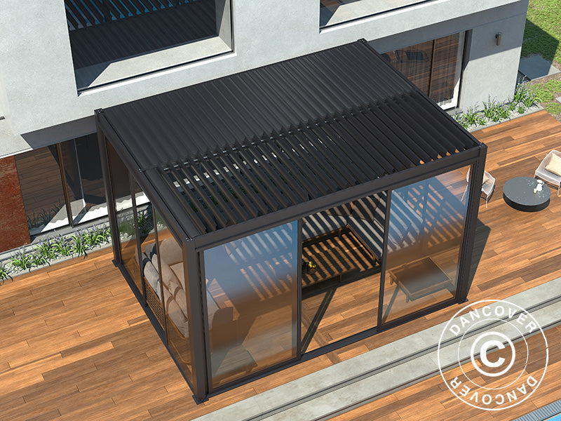 Zestaw drzwi przesuwnych z szybą do pergoli San Pablo, 3m, Czarny