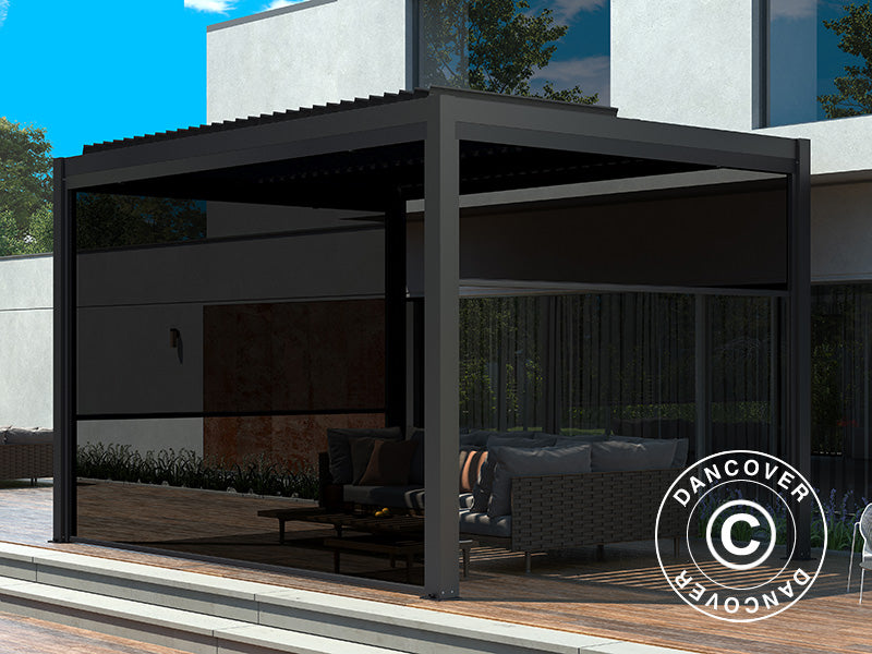 Parawan boczny do bioklimatycznej pergoli  San Pablo, 3m, Czarny