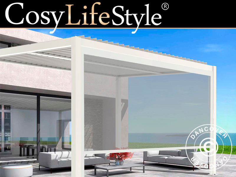 Parawan boczny do bioklimatycznej pergoli  San Pablo, 3m, Biały/ Jasny szary