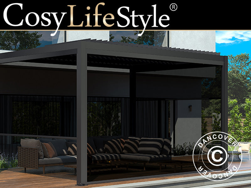 Parawan boczny do bioklimatycznej pergoli  San Pablo, 4m, Czarny