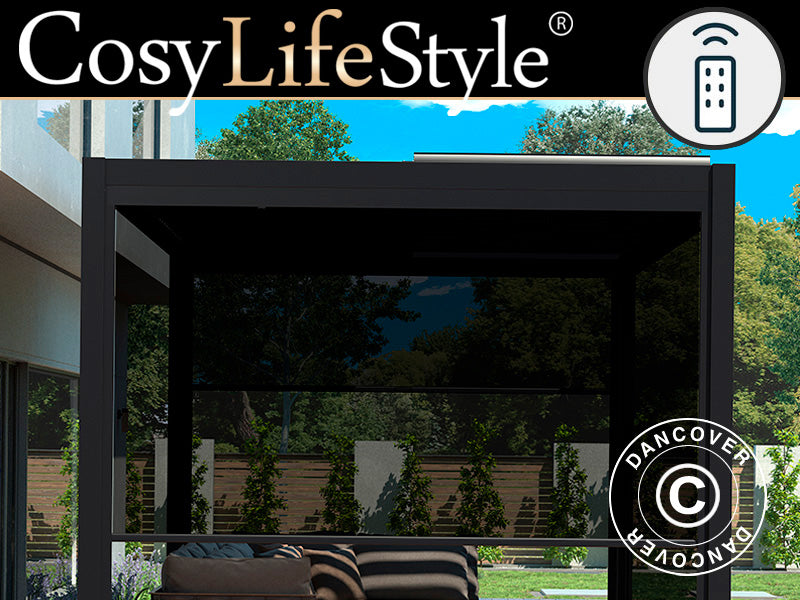 Elektryczny parawan boczny do bioklimatycznej pawilonu pergola San Pablo, 3m, czarny