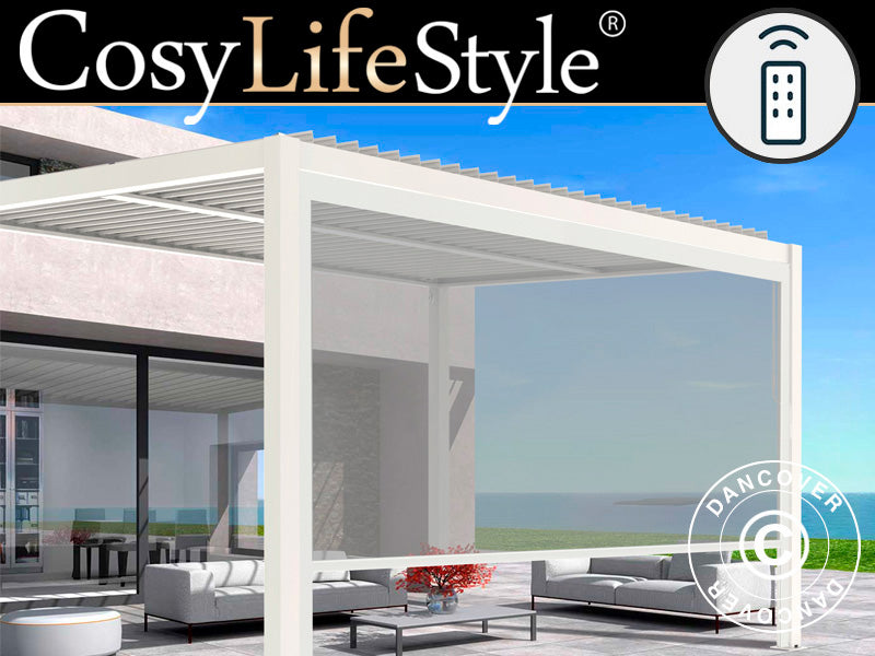 Elektryczny parawan boczny do bioklimatycznej pawilonu pergola San Pablo, 3m, Biały/Jasny szary