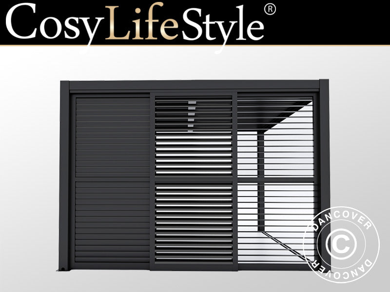 Zestaw drzwi przesuwnych z lamelami do pawilonu ogrodowego San Pablo 4m, 1,25x2,18m, Czarny