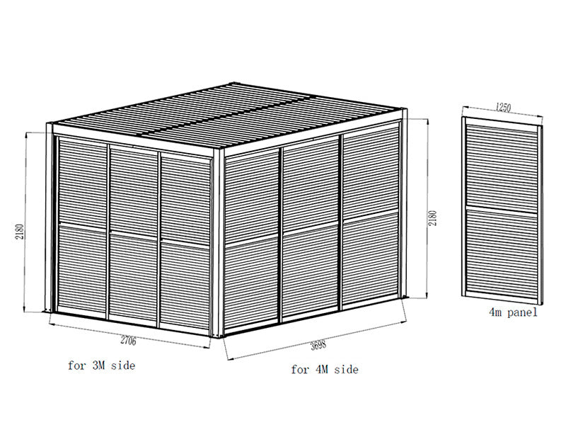 Zestaw drzwi przesuwnych z lamelami do pawilonu ogrodowego San Pablo 4m, 1,25x2,18m, Biały