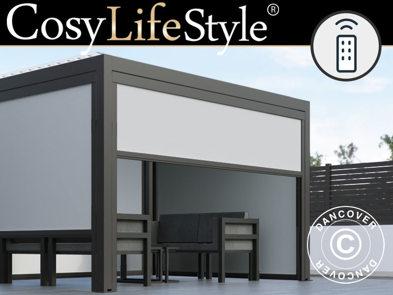 Elektryczny parawan boczny do bioklimatycznej pawilonu pergola Génova, 4m, Szary