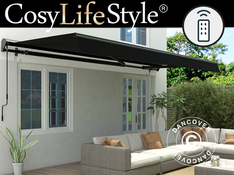 Awning 3,95x2,5m w/Remote Control Black/Black+UKAd