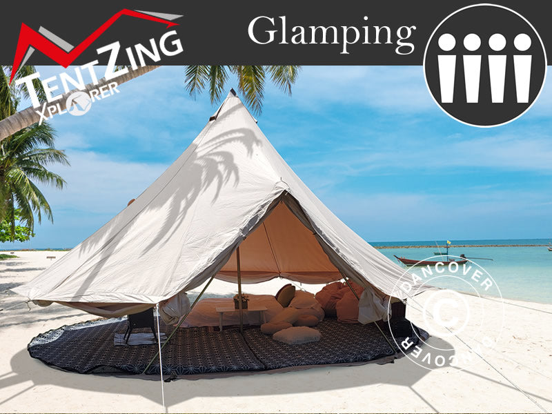 Namiot dzwonkowy do glampingu, TentZing®, 4x4m, 4-osobowy, Piaskowy