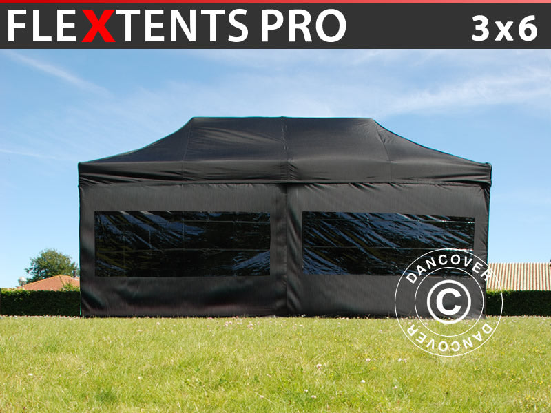Namiot Ekspresowy FleXtents PRO 3x6m Czarny, mq 6 ściany boczne