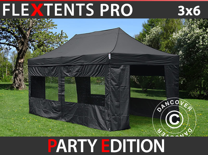 Namiot Ekspresowy FleXtents PRO 3x6m Czarny, mq 6 ściany boczne