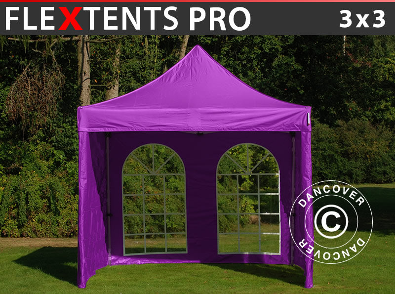 Namiot Ekspresowy FleXtents PRO 3x3m Fioletowy, mq 4 ściany boczne