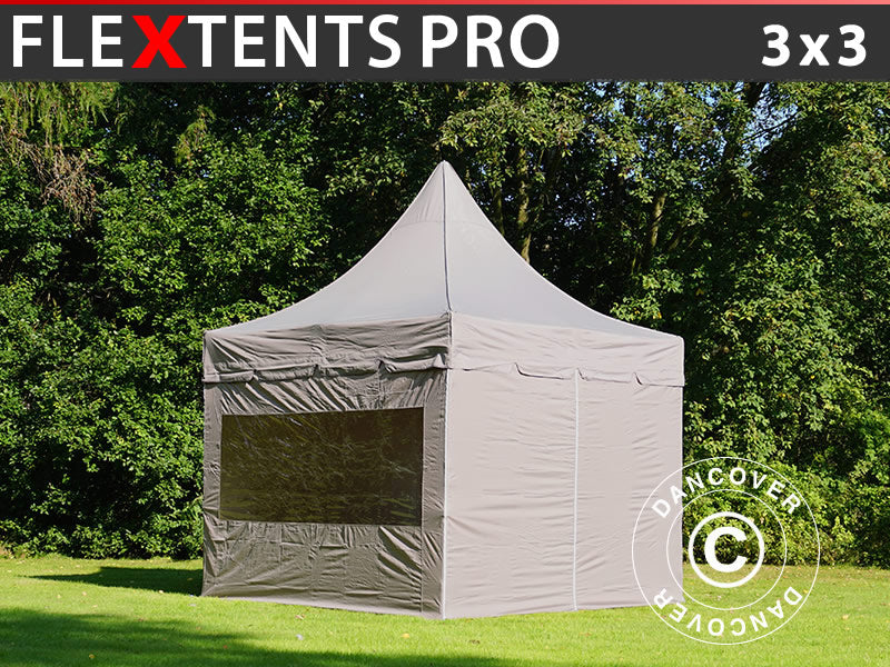 Namiot ekspresowy FleXtents PRO Peak Pagoda 3x3m Latte, mq 4 ściany boczne