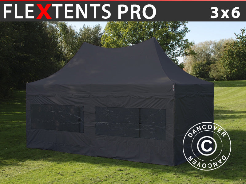 Namiot ekspresowy FleXtents PRO Peak Pagoda 3x6m Czarny, 6 ściany boczne w zestawie