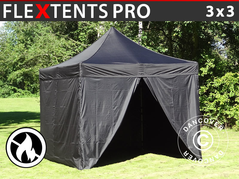 Namiot Ekspresowy FleXtents PRO 3x3m Czarny, Ogniotrwale, mq 4 ściany boczne