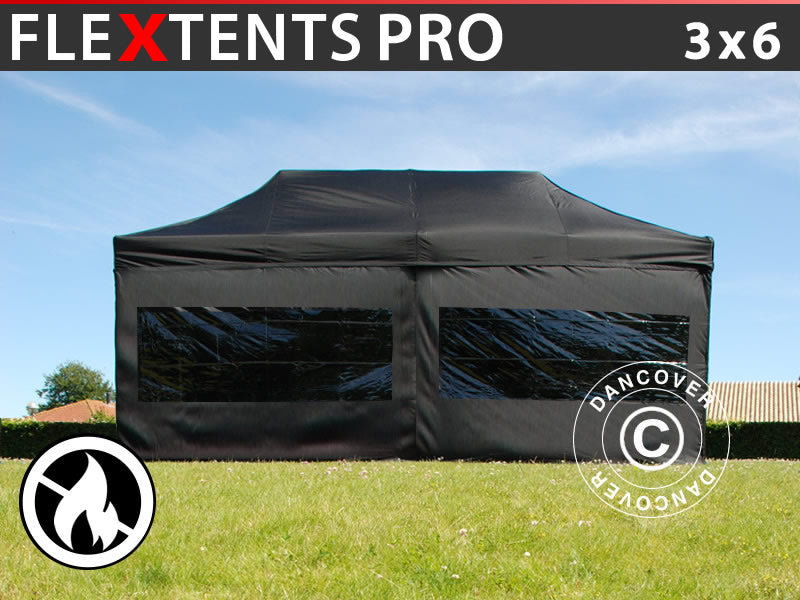 Namiot Ekspresowy FleXtents PRO 3x6m Czarny, Ogniotrwale, mq 6 ściany boczne