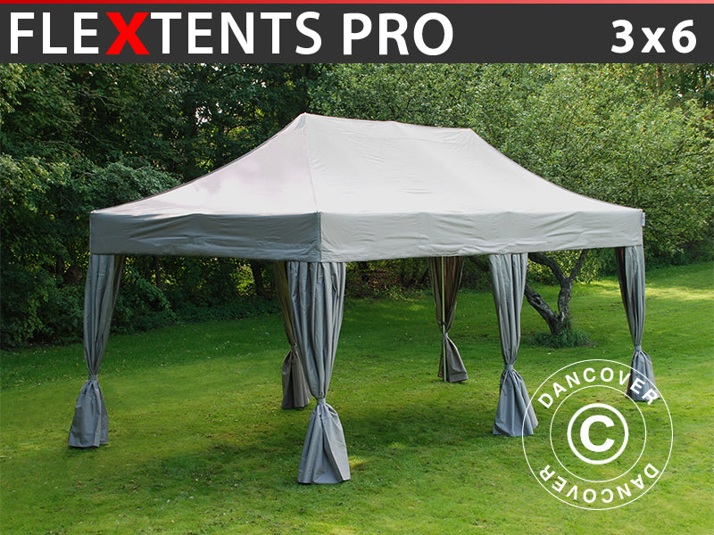 Namiot Ekspresowy FleXtents PRO 3x6m Latte, zawierający 6 ozdobnymi kurtynami