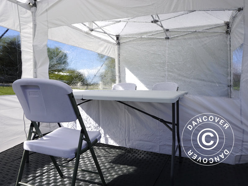 Namiot dla odwiedzających FleXtents PRO 4x6m biały, w tym 8 ścian bocznych i 1 przezroczysta ściana działowa