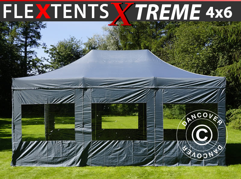 Namiot Ekspresowy FleXtents Xtreme 50 4x6m Szary, mq 8 ściany boczne