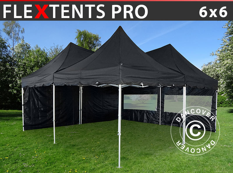 Namiot ekspresowy FleXtents PRO Peak Pagoda 6x6m, Czarny, 8 ścian bocznych
