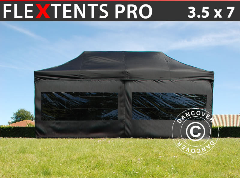 Namiot Ekspresowy FleXtents PRO 3,5x7m Czarny, mq 6 ściany boczne