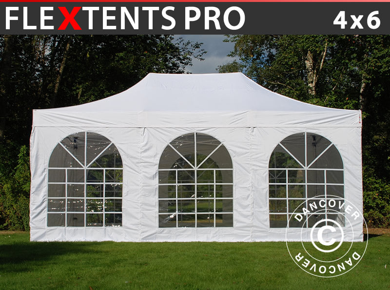 Namiot Ekspresowy FleXtents PRO Vintage Style 4x6m Biały, mq 8 ściany boczne