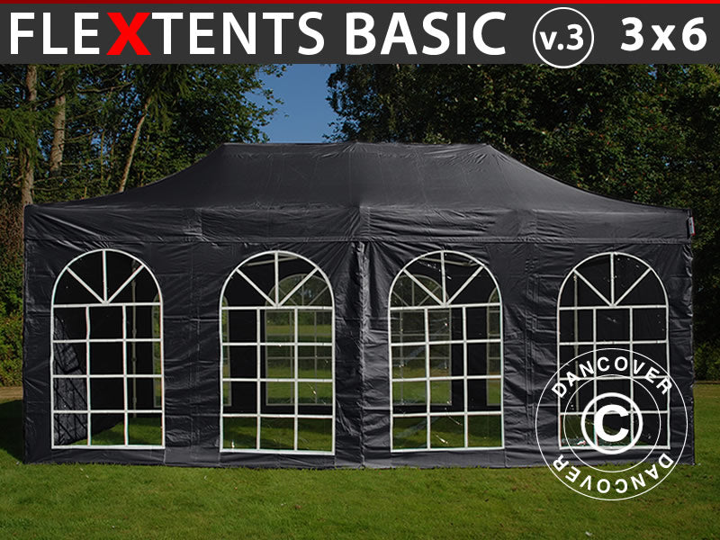 Namiot Ekspresowy FleXtents Basic v.3, 3x6m Czarny, mq 4 ściany boczne