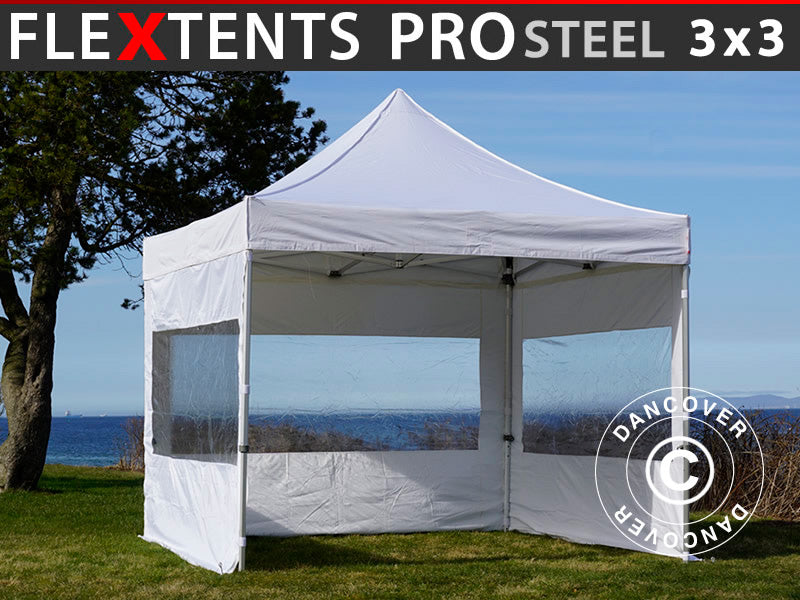 Namiot Ekspresowy FleXtents PRO Steel 3x3m Biały, mq 4 ściany boczne
