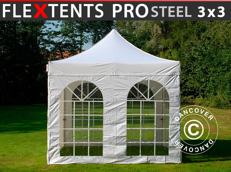 Namiot Ekspresowy FleXtents PRO Steel Vintage Style 3x3m Biały, mq 4 ściany boczne