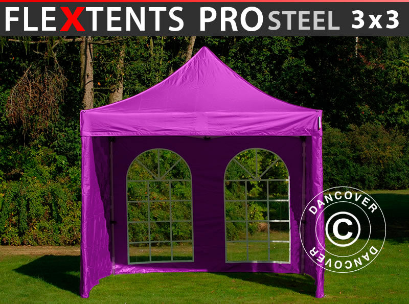 Namiot Ekspresowy FleXtents PRO Steel 3x3m Fioletowy, mq 4 ściany boczne