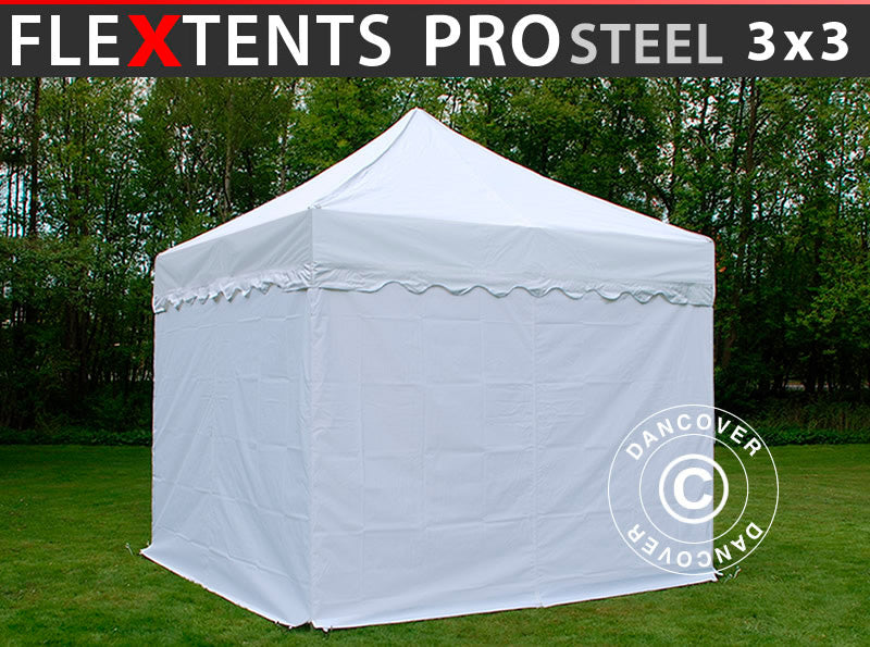 Namiot Ekspresowy FleXtents PRO Steel "Wave" 3x3m Biały, mq 4 ściany boczne
